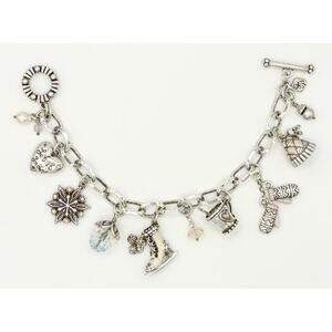 Brighton “Let It Snow” Charm Bracelet - Silver Enamel Crystal - Rare Collectible